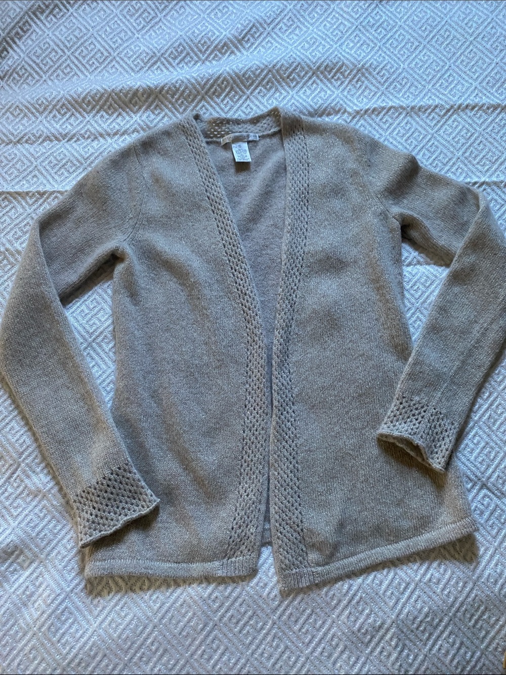 Sarah Spenser pan with gold threads wool angora cardigan sweater size small